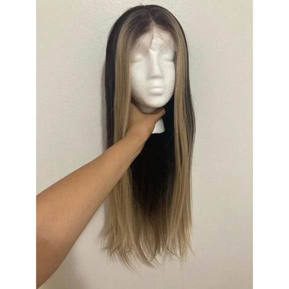 Miona beauty lace front mika wig straight Brown Burgundy Roots Blonde Balayage
